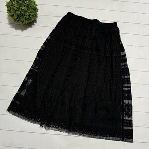 Joe B Black Lace Pleated Fit Flare‎ Long Modest Midi Skirt Women’s Size XS